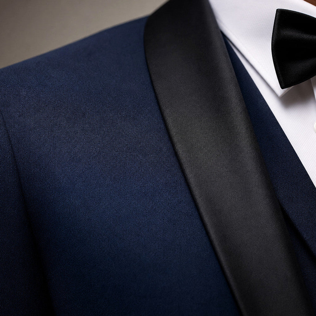 Merton | Dress Suit Shawl Collar Navy Blue / Navy – Fabric and Detail Close-Up