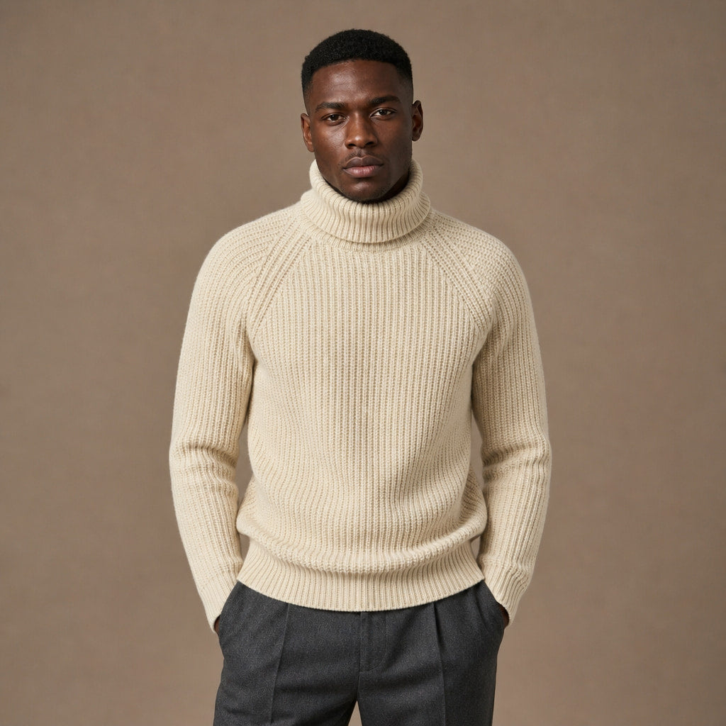 Turtleneck Jumper Ribbed Cuffs Beige in Beige – Tomosino Premium Menswear