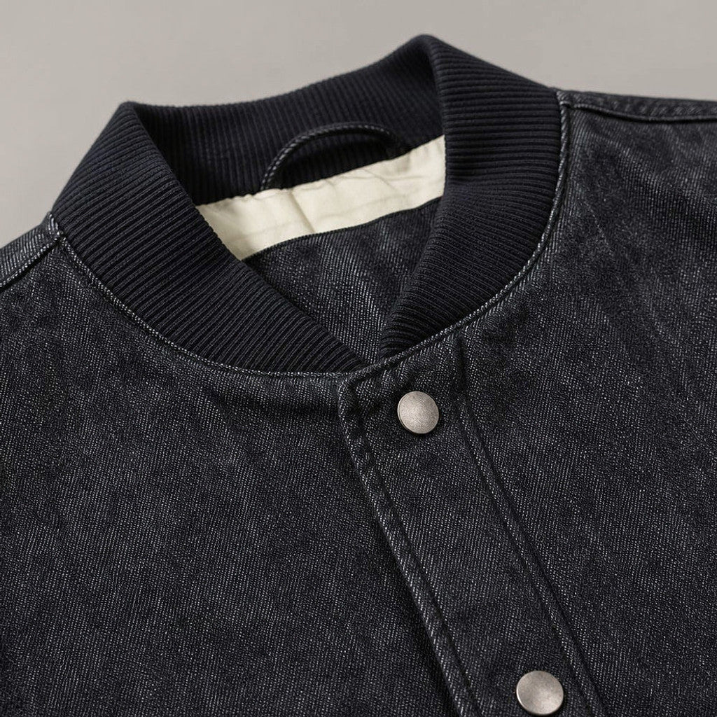 Middleton | Denim Bomber Jacket Selvedge Indigo – Fabric and Detail Close-Up