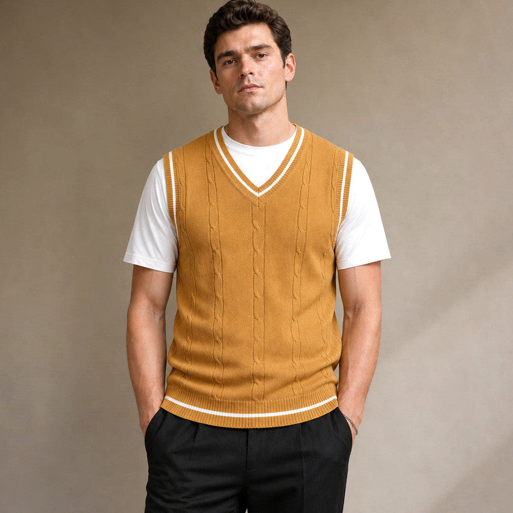Mitchell | Sweater Vest V-Neck Patchwork Knit – Product Photo