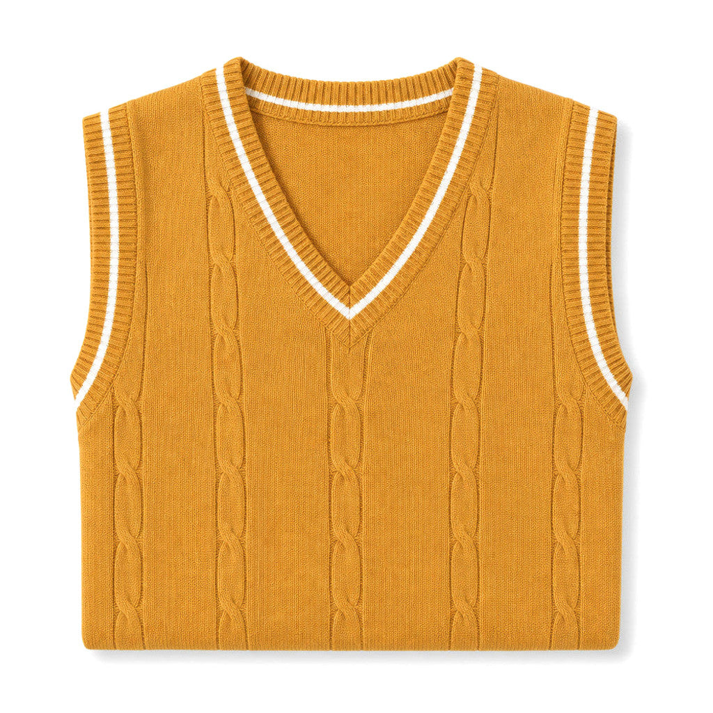 Mitchell | Sweater Vest V-Neck Patchwork Knit – Product Photo
