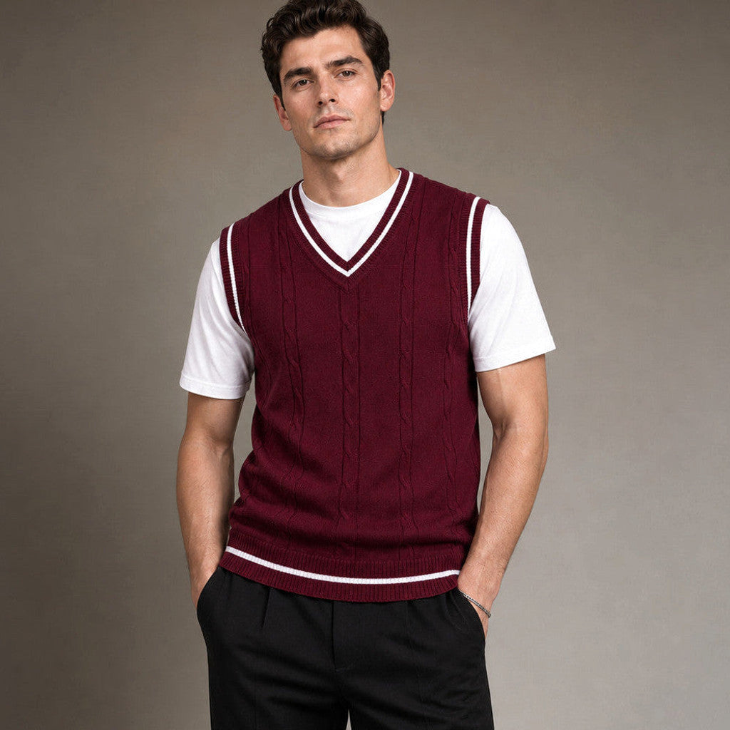 Mitchell | Sweater Vest V-Neck Patchwork Knit – Product Photo
