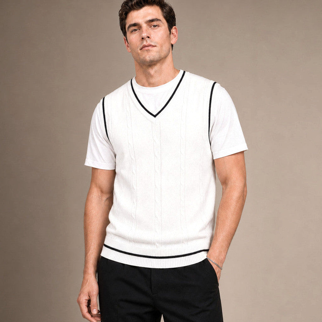 Mitchell | Sweater Vest V-Neck Patchwork Knit – Product Photo