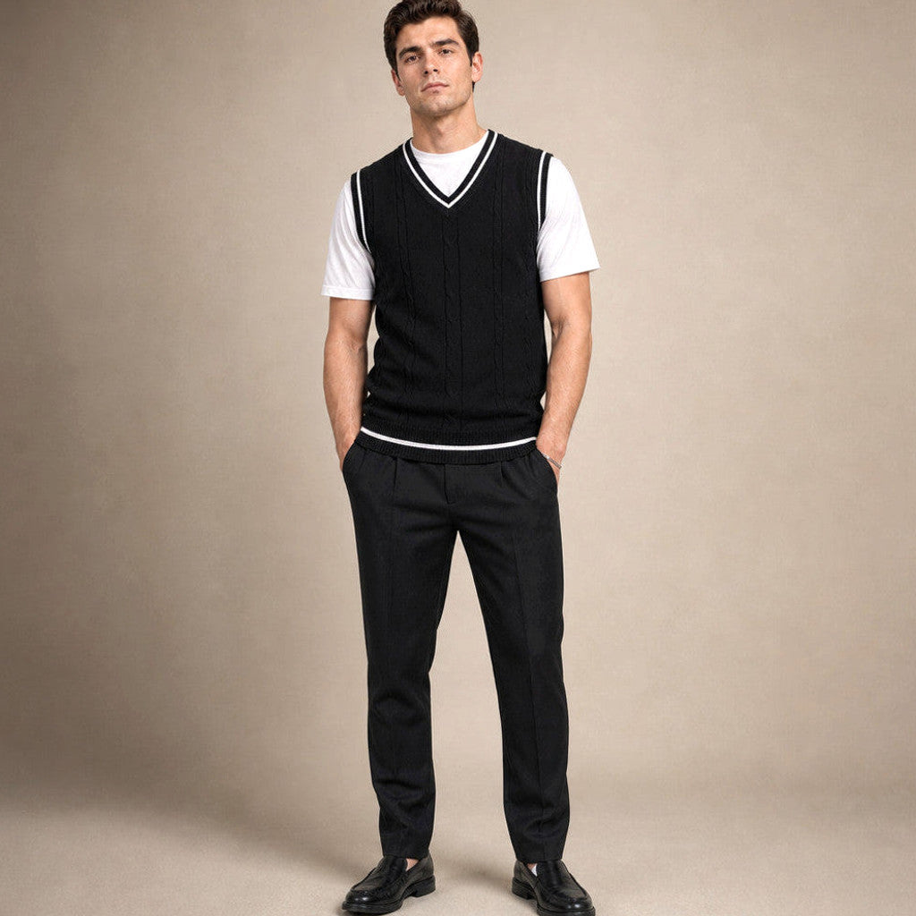 Mitchell | Sweater Vest V-Neck Patchwork Knit – Product Photo