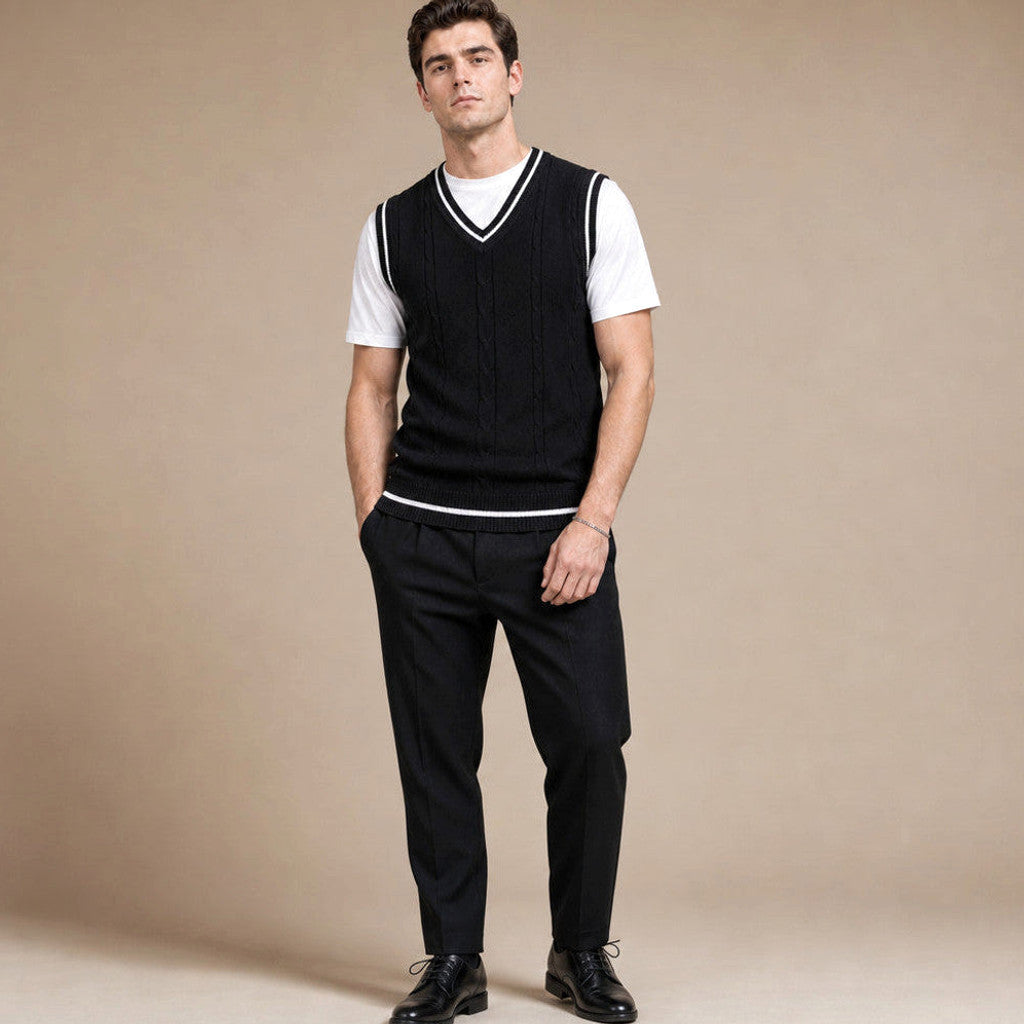 Mitchell | Sweater Vest V-Neck Patchwork Knit – Product Photo