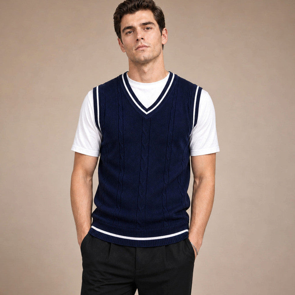 Mitchell | Sweater Vest V-Neck Patchwork Knit – Product Photo