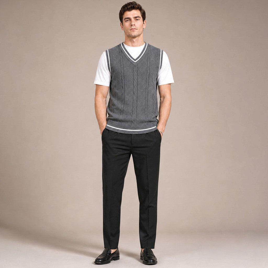 Mitchell | Sweater Vest V-Neck Patchwork Knit – Product Photo