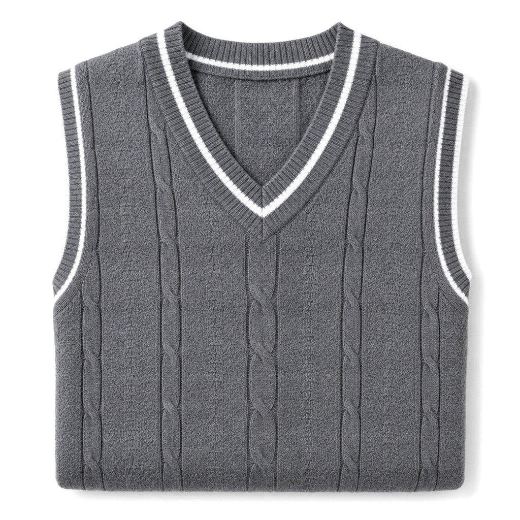 Mitchell | Sweater Vest V-Neck Patchwork Knit – Product Photo