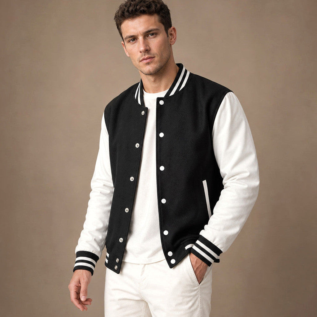 Moorfield | Varsity Jacket Leather Sleeves Black – Product Photo