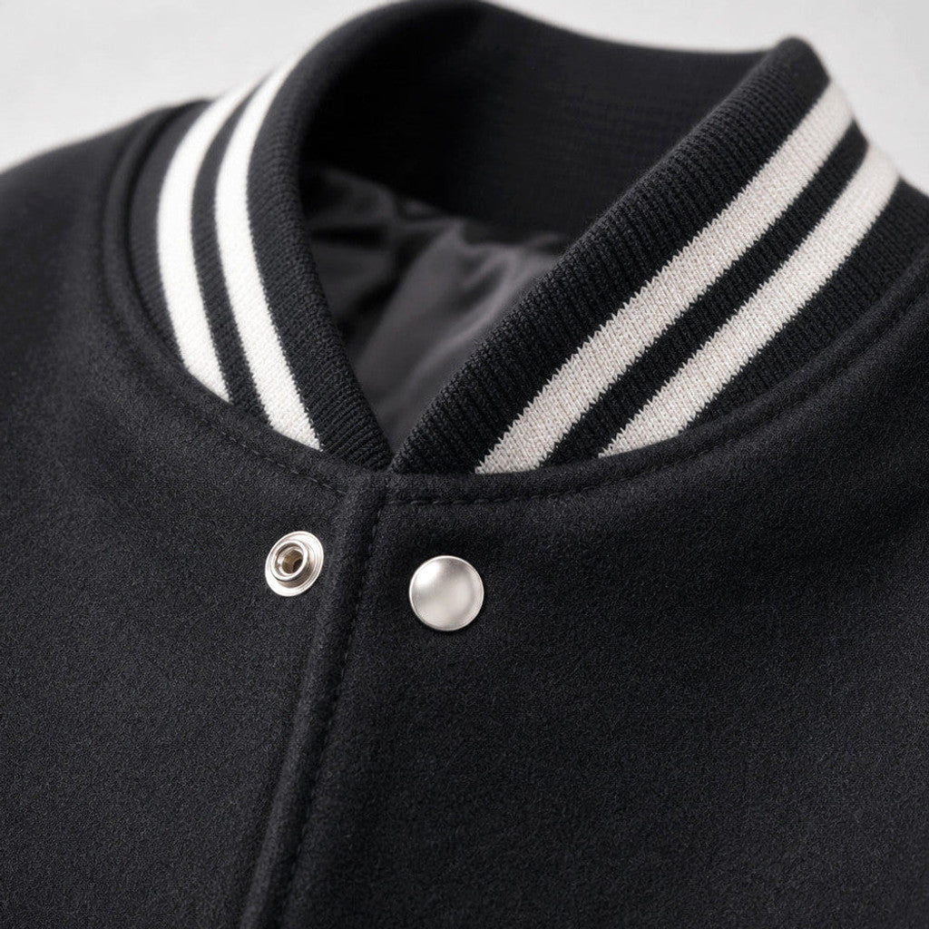 Moorfield | Varsity Jacket Leather Sleeves Black – Product Photo