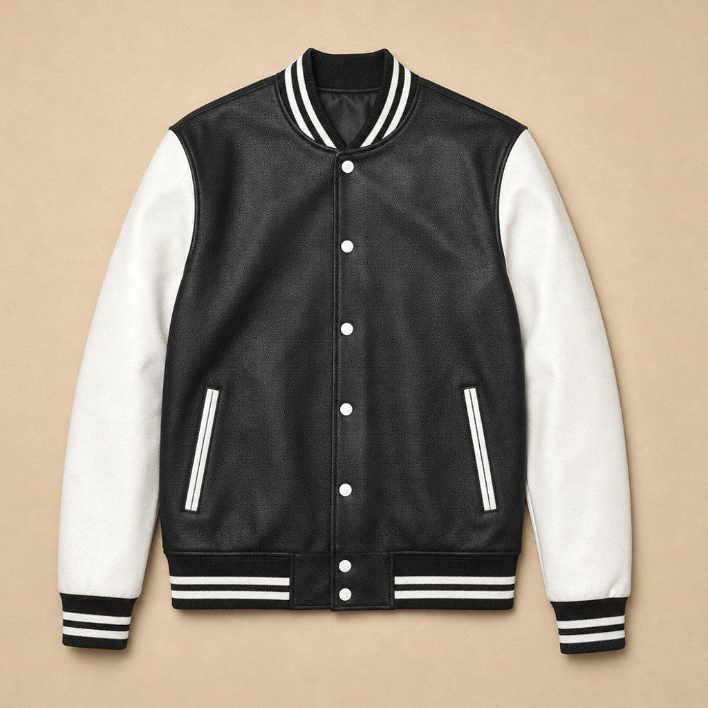 Moorfield | Varsity Jacket Leather Sleeves Black – Product Photo