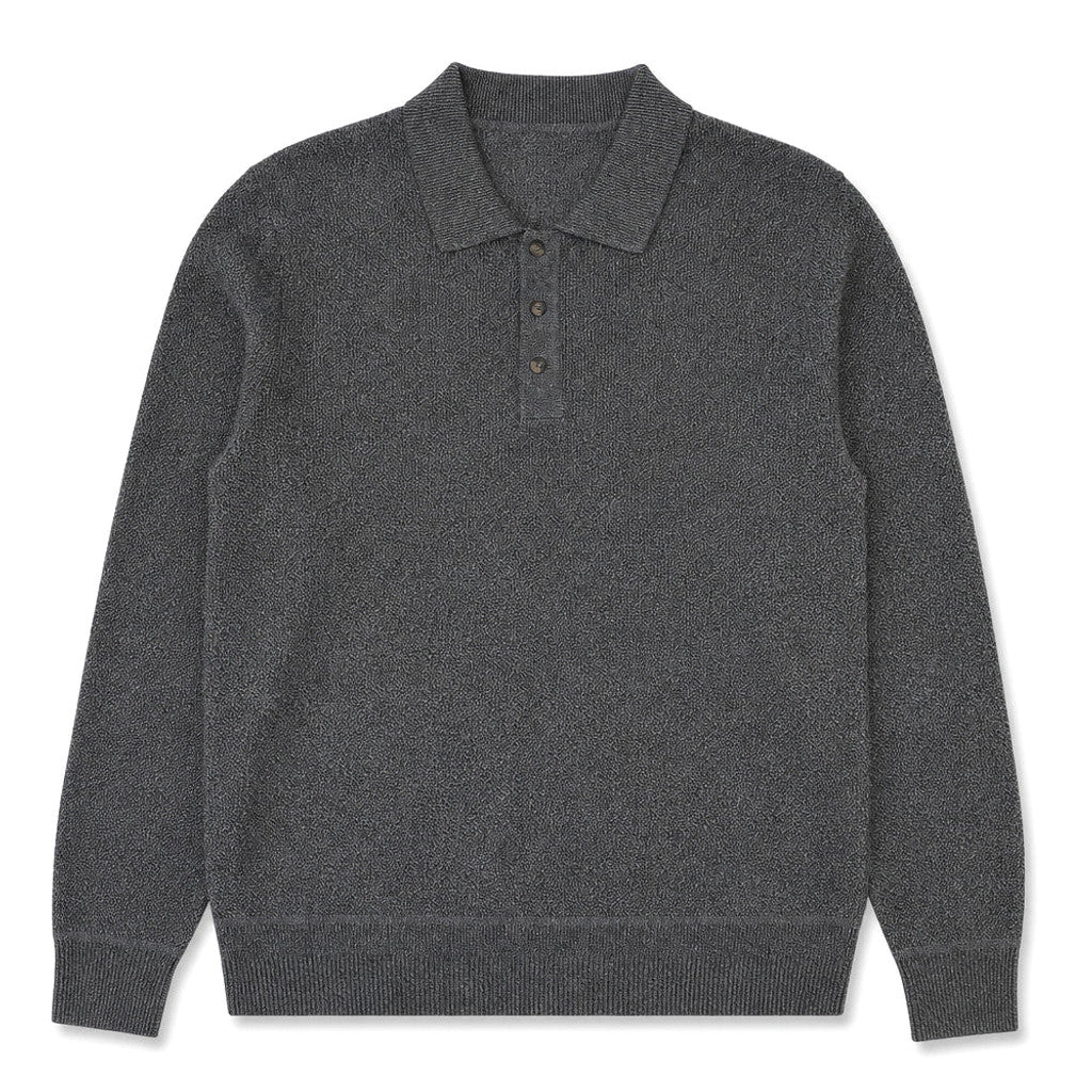 Mordecai | Knit Polo Shirt Long Sleeve Dark Gray – Product Photo