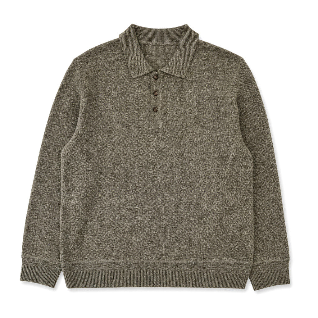 Mordecai | Knit Polo Shirt Long Sleeve Olive – Product Photo