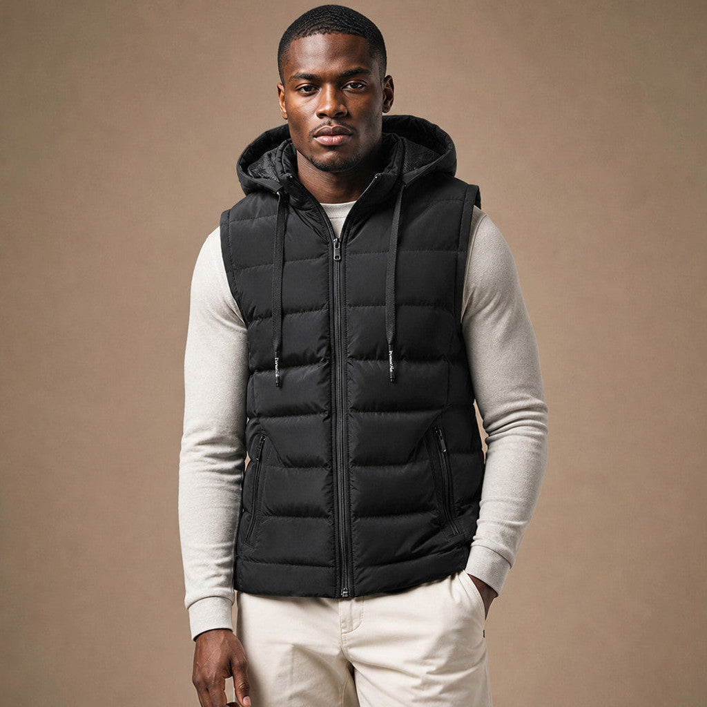 Mordry | Quilted Waistcoat Detachable Hood Black – Product Photo