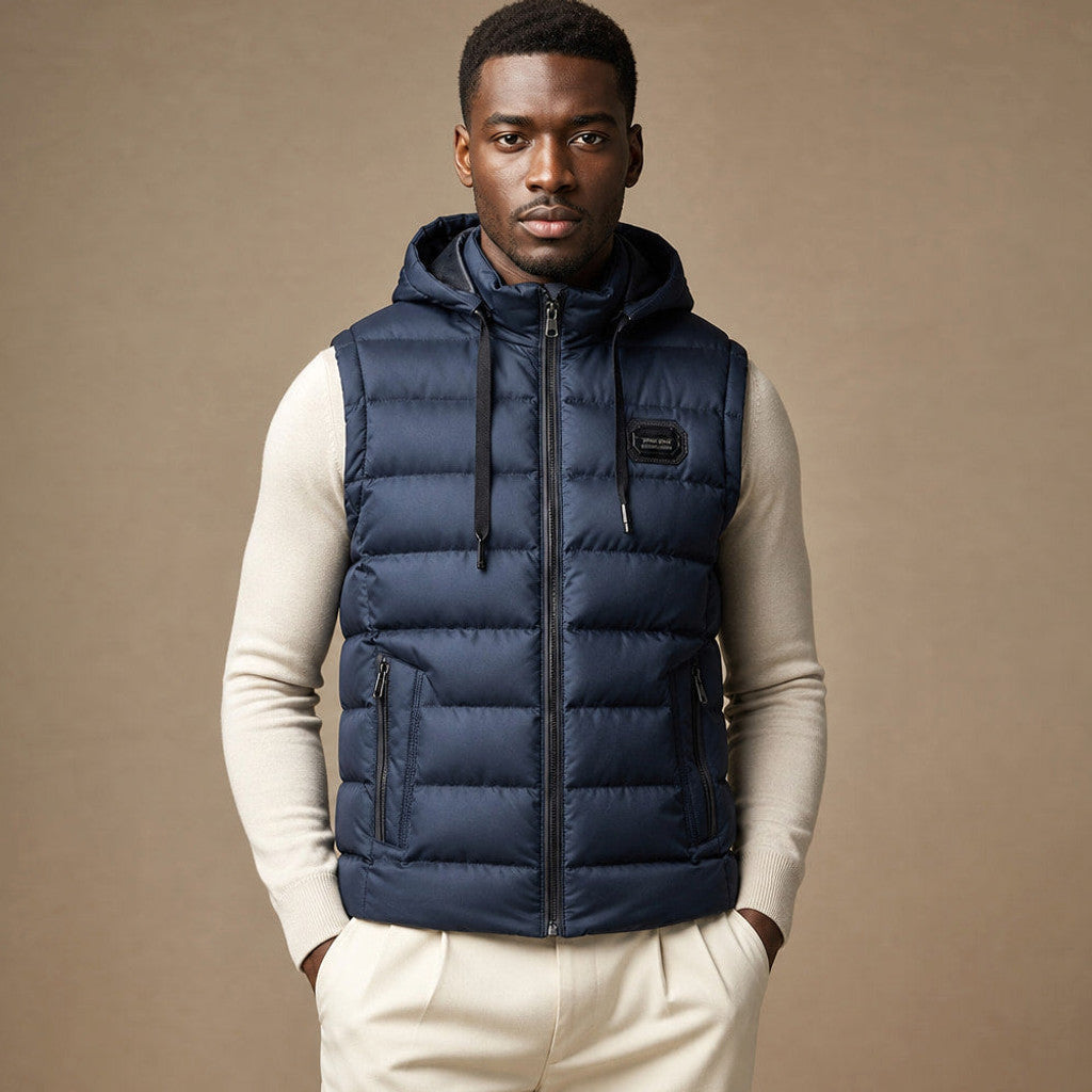 Mordry | Quilted Waistcoat Detachable Hood Blue – Product Photo