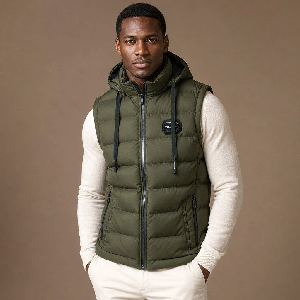 Mordry | Quilted Waistcoat Detachable Hood Green – Product Photo