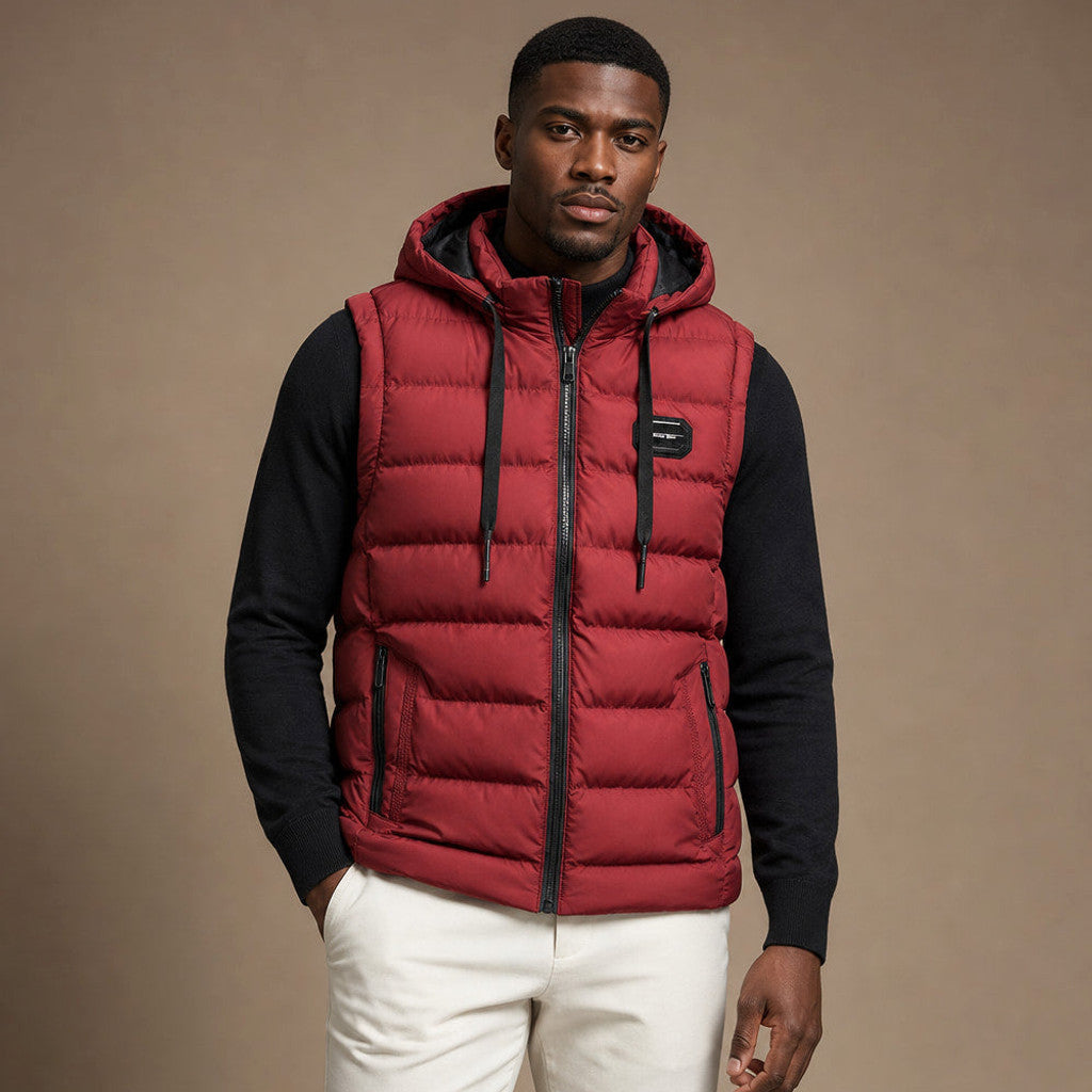 Mordry | Quilted Waistcoat Detachable Hood Red – Product Photo