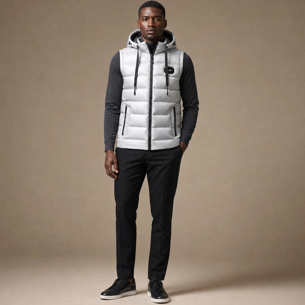 Mordry | Quilted Waistcoat Detachable Hood White – Full Look