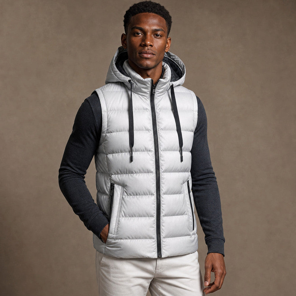 Mordry | Quilted Waistcoat Detachable Hood White – Product Photo