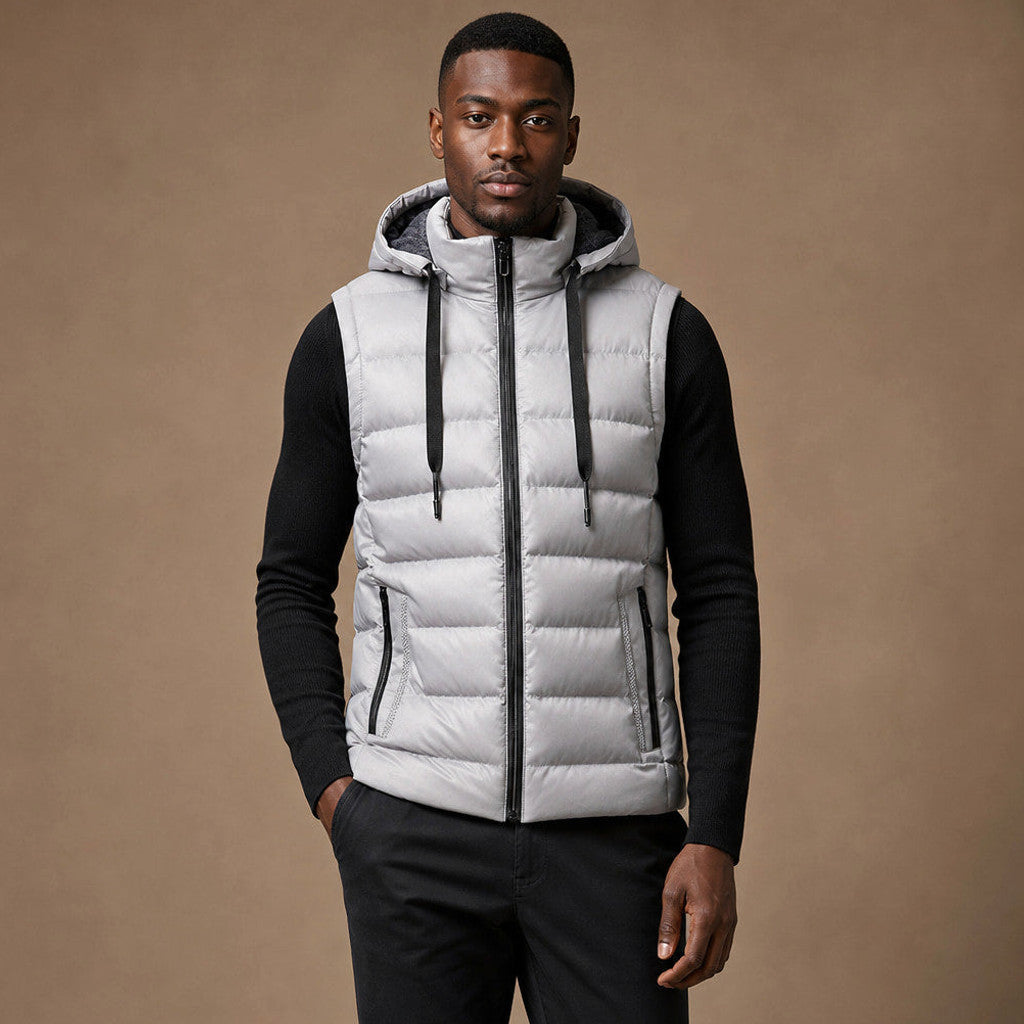 Mordry | Quilted Waistcoat Detachable Hood in White – Premium Editorial