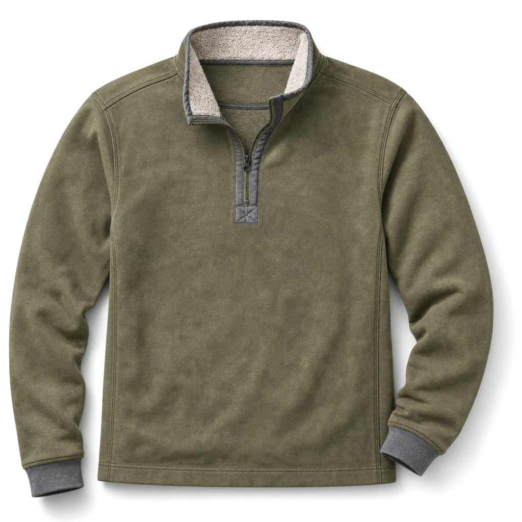 Morton | Quarter Zip Sweater Sherpa Collar Army Green – Product Photo