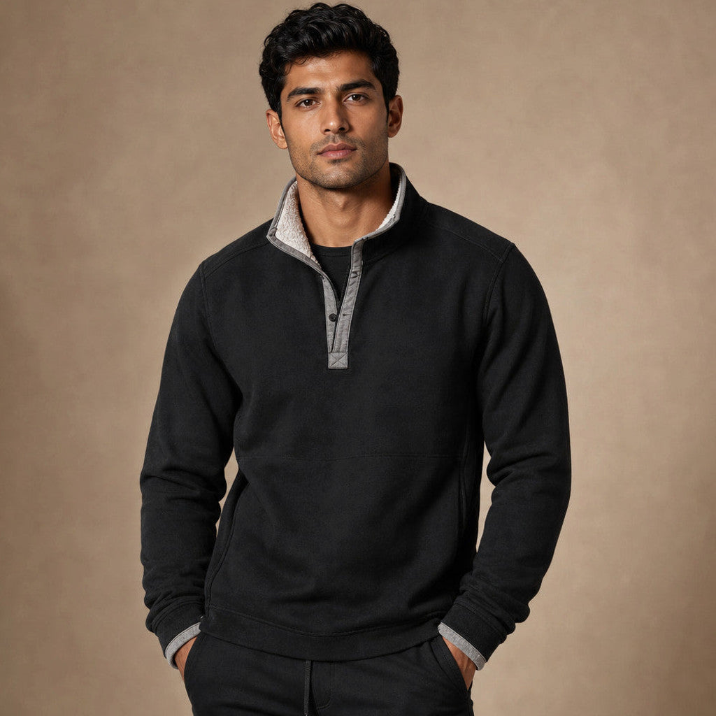 Morton | Quarter Zip Sweater Sherpa Collar in Black – Premium Editorial