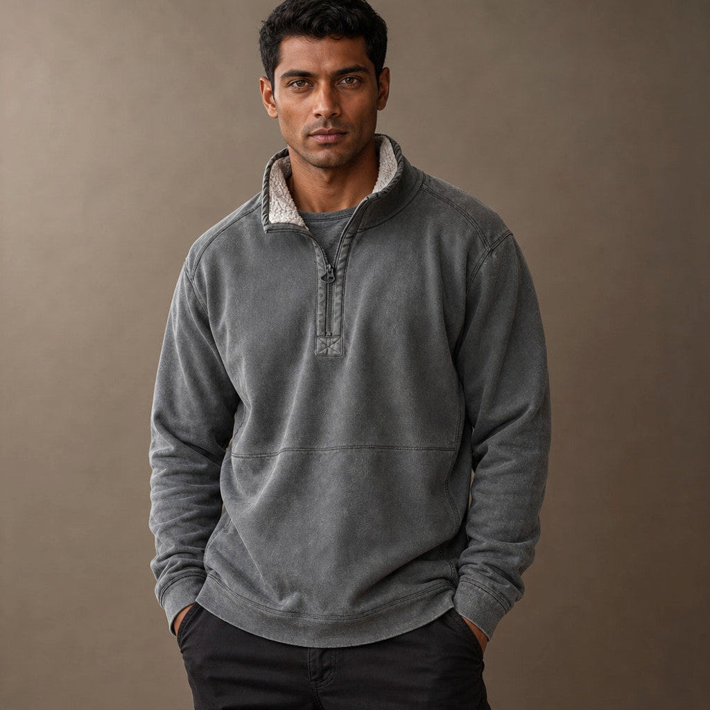 Morton | Quarter Zip Sweater Sherpa Collar in Grey – Premium Editorial
