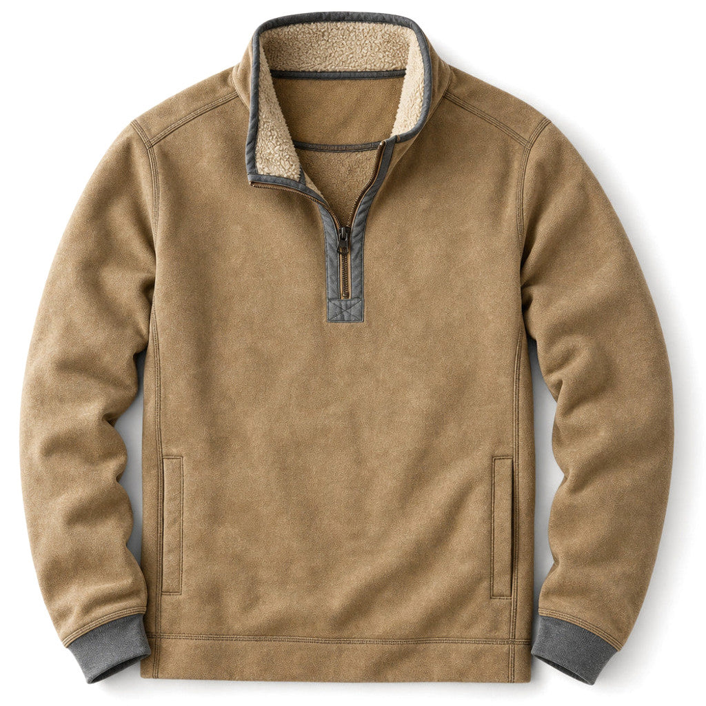 Morton | Quarter Zip Sweater Sherpa Collar Khaki – Product Photo