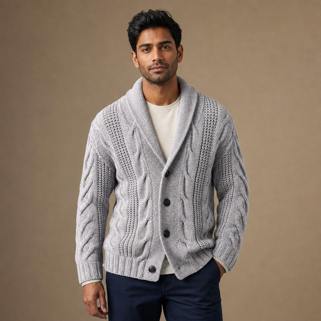 Cable Knit Cardigan Shawl Collar in Grey – Tomosino Premium Menswear