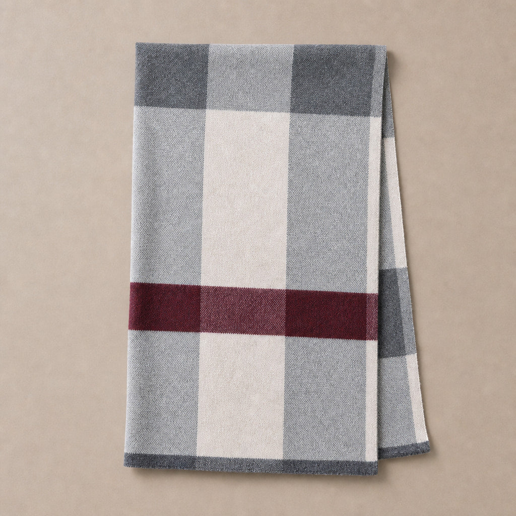 Plaid Scarf Knitted Wool Beige – Product Photo
