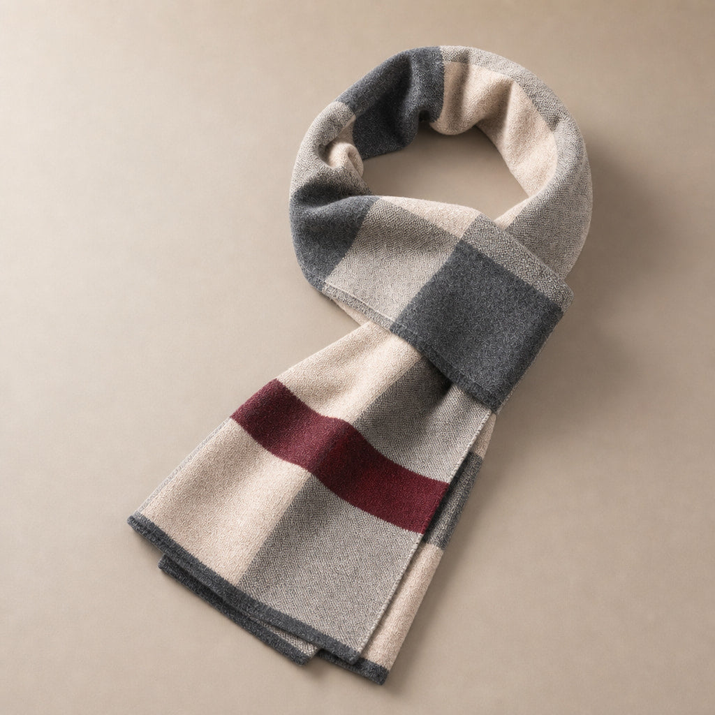 Plaid Scarf Knitted Wool in Beige – Tomosino Premium Menswear