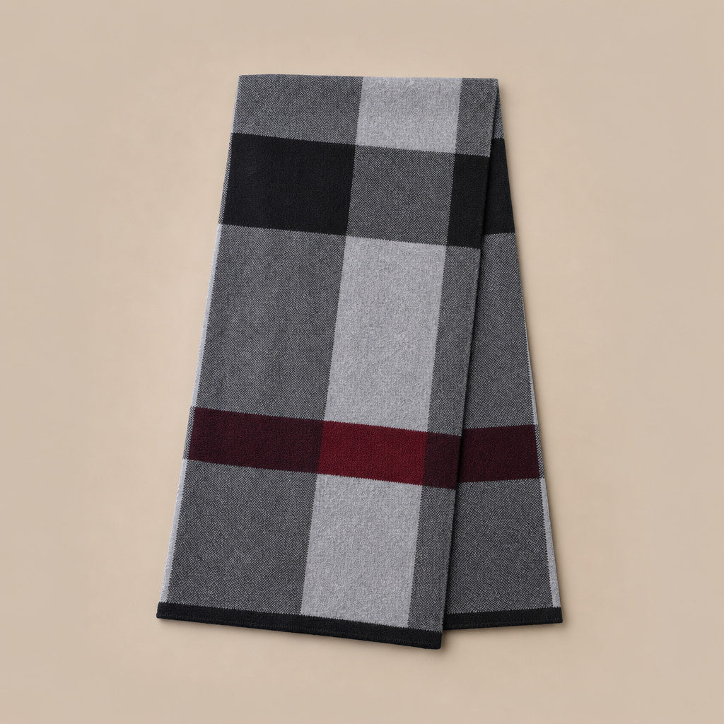 Plaid Scarf Knitted Wool Black – Product Photo