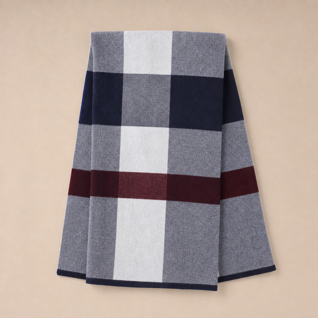 Plaid Scarf Knitted Wool Blue – Product Photo
