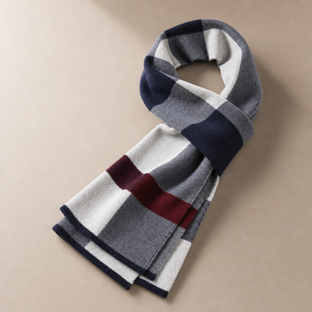 Plaid Scarf Knitted Wool in Blue – Tomosino Premium Menswear