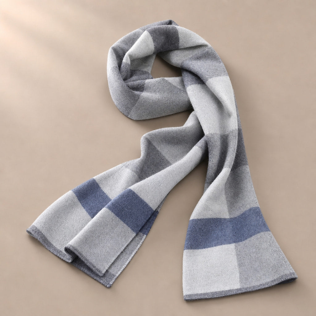 Plaid Scarf Knitted Wool in Grey – Tomosino Premium Menswear