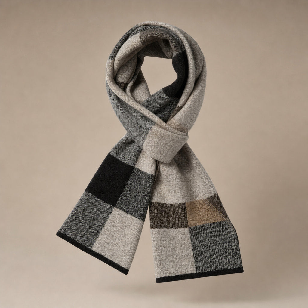 Plaid Scarf Knitted Wool Khaki – Side Angle View
