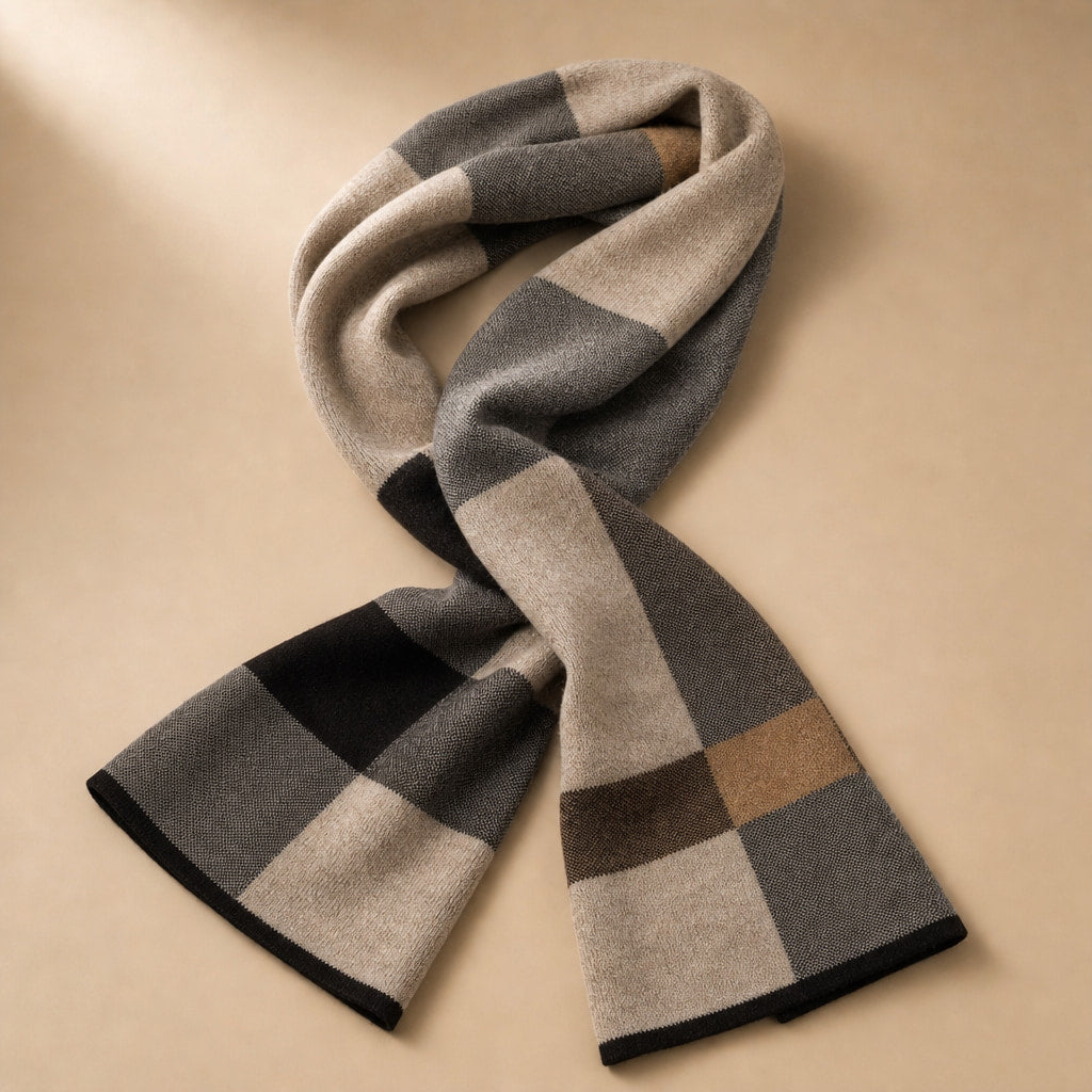 Plaid Scarf Knitted Wool in Khaki – Tomosino Premium Menswear
