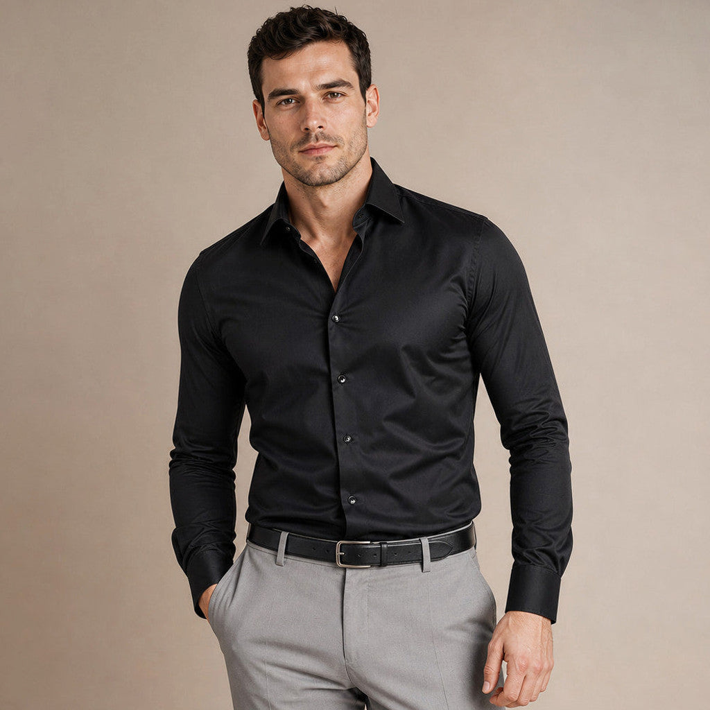 Norvane | Dress Shirt Slim Fit Stretch Black – Product Photo
