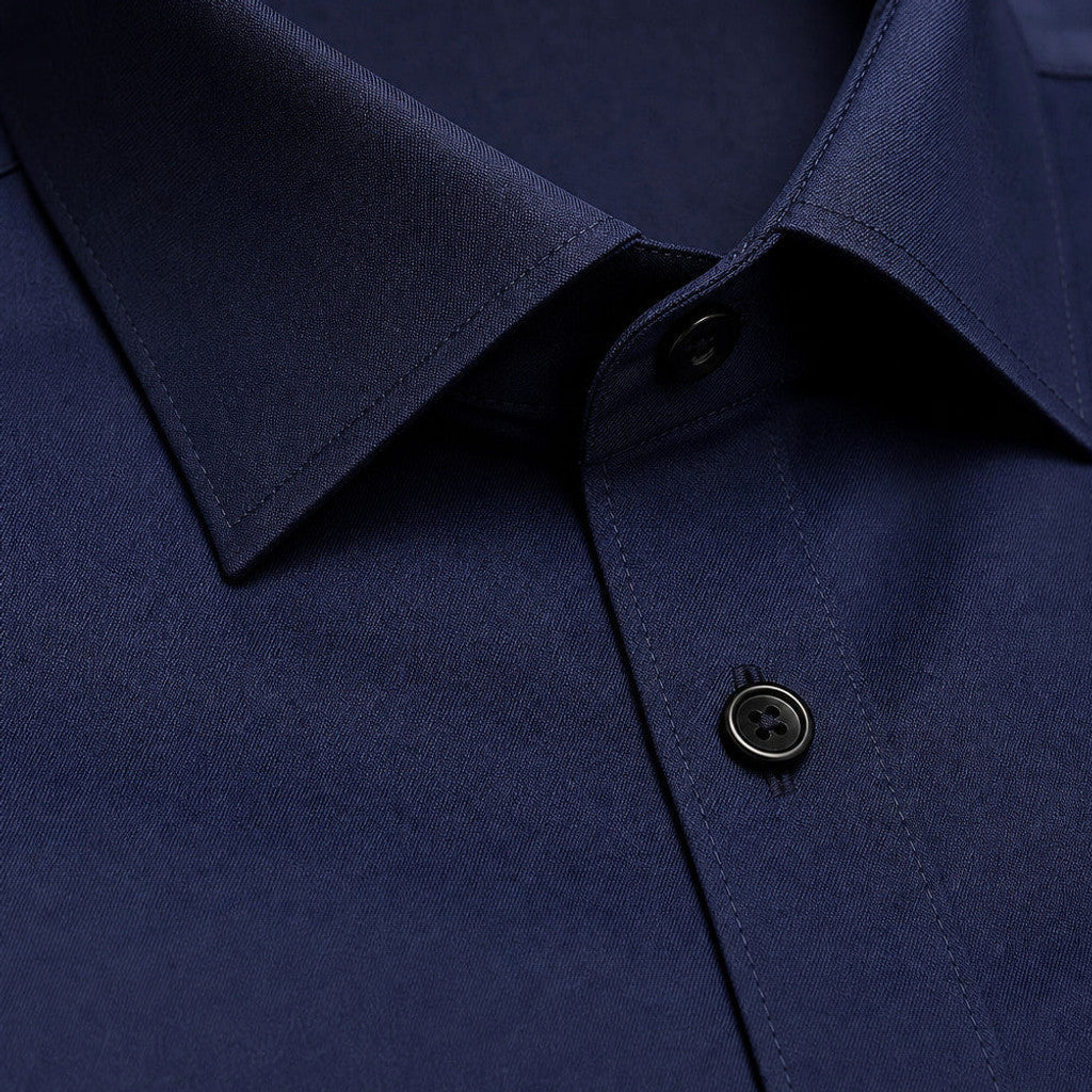 Norvane | Dress Shirt Slim Fit Stretch Navy – Fabric and Detail Close-Up