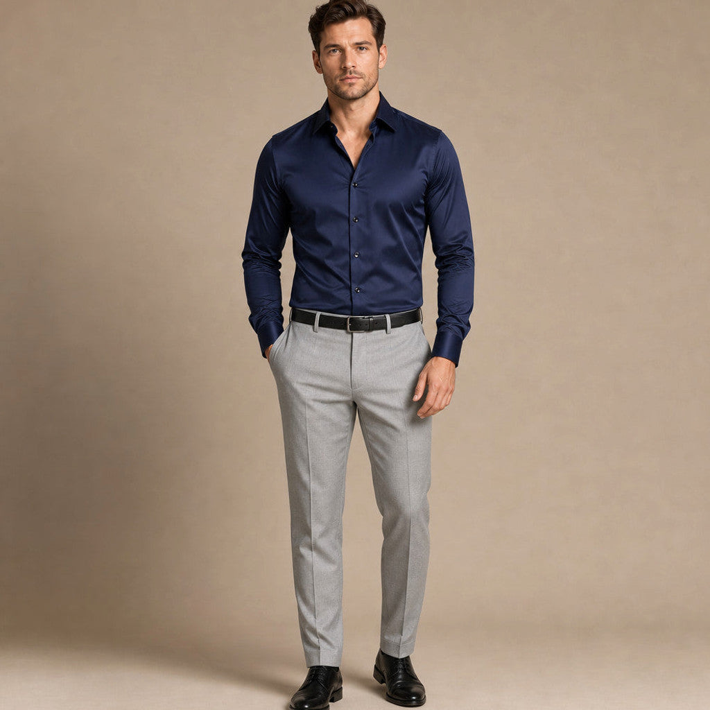 Norvane | Dress Shirt Slim Fit Stretch Navy – Full Look