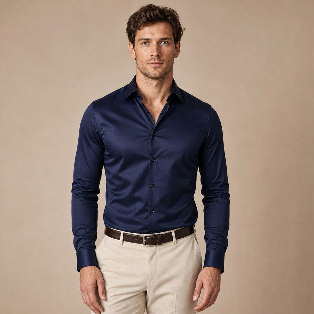 Norvane | Dress Shirt Slim Fit Stretch in Navy – Premium Editorial