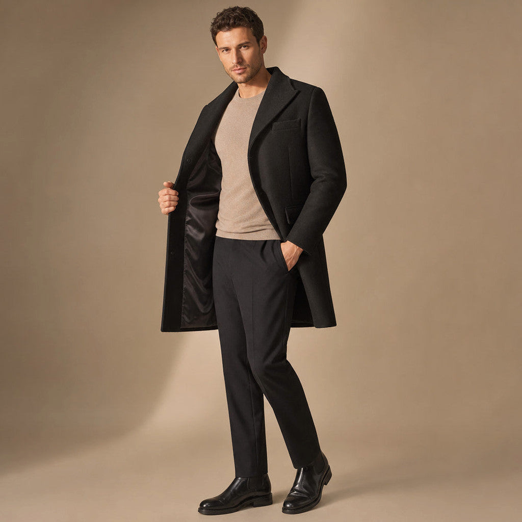 Oakhurst | Wool Coat Single Breasted Black Black – Side Angle View