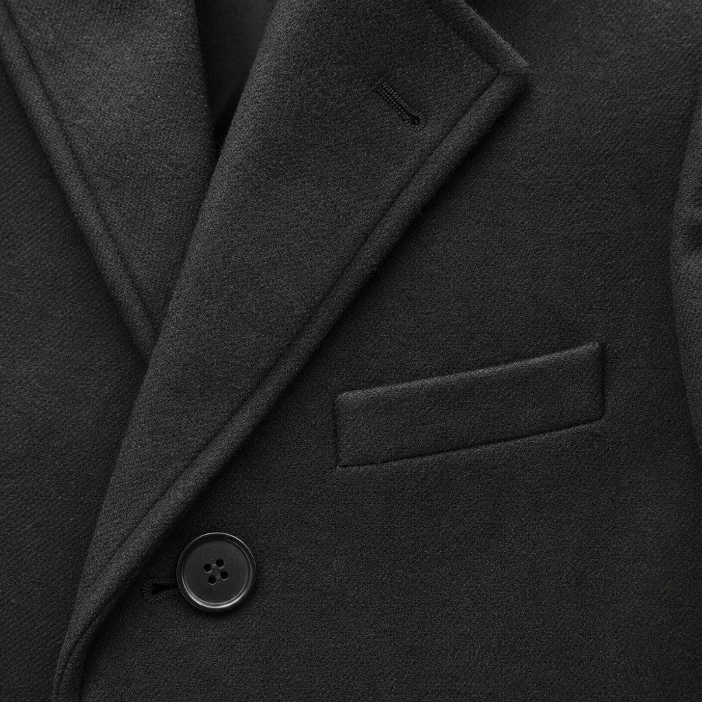 Oakhurst | Wool Coat Single Breasted Black Black – Fabric and Detail Close-Up