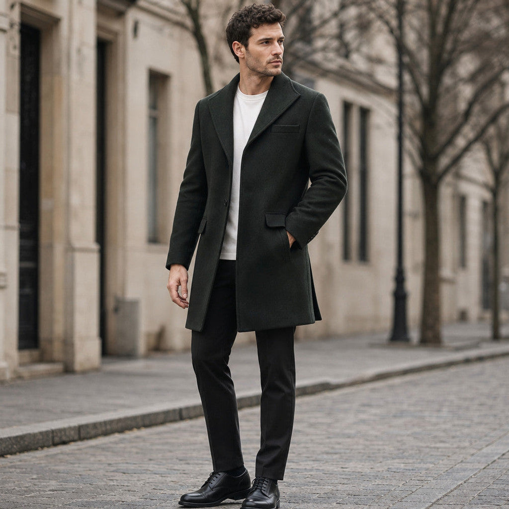 Oakhurst | Wool Coat Single Breasted Black Black – Styled Editorial Shot