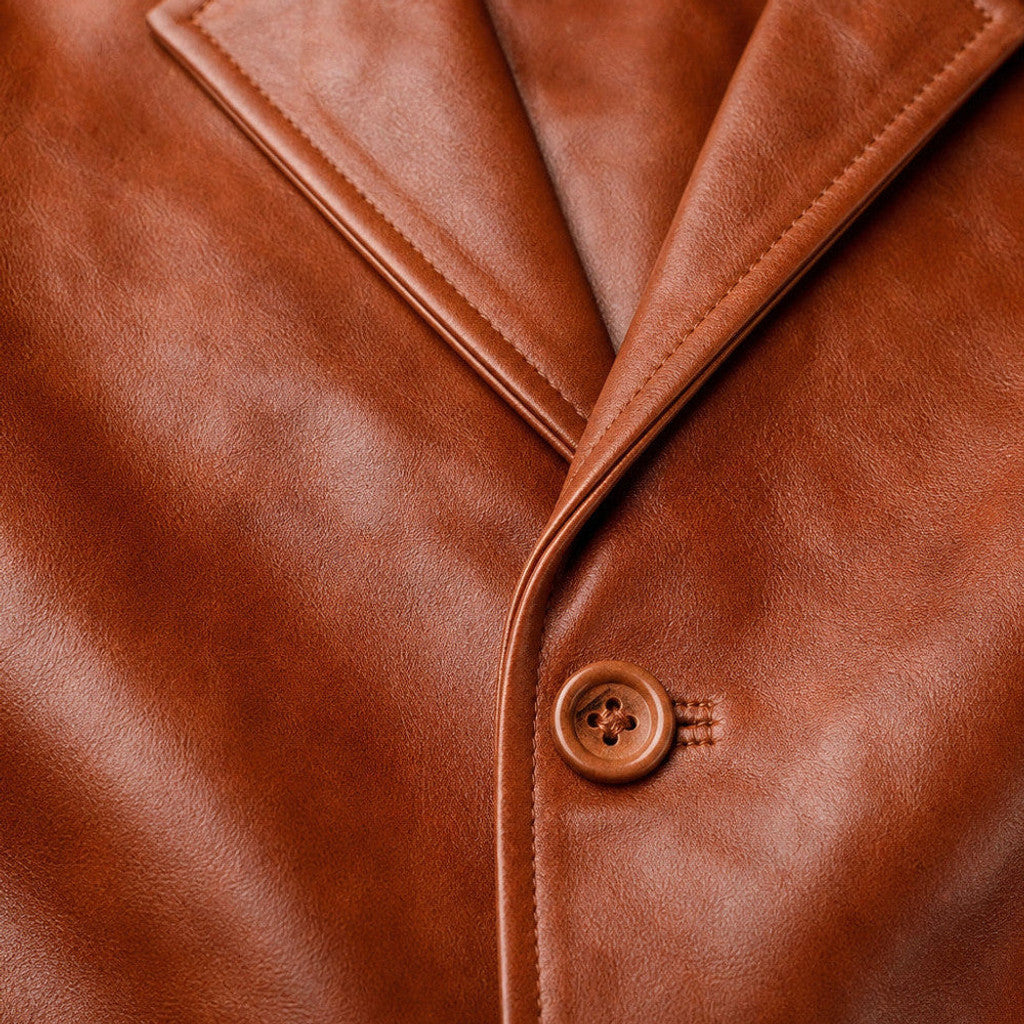 Orion | Leather Pea Coat Notch Lapel Brown – Product Photo