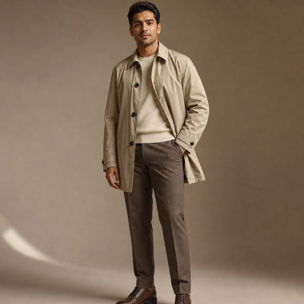 Orland | Duffle Coat Quilted Lining Wind-Resistant Beige – Side Angle View