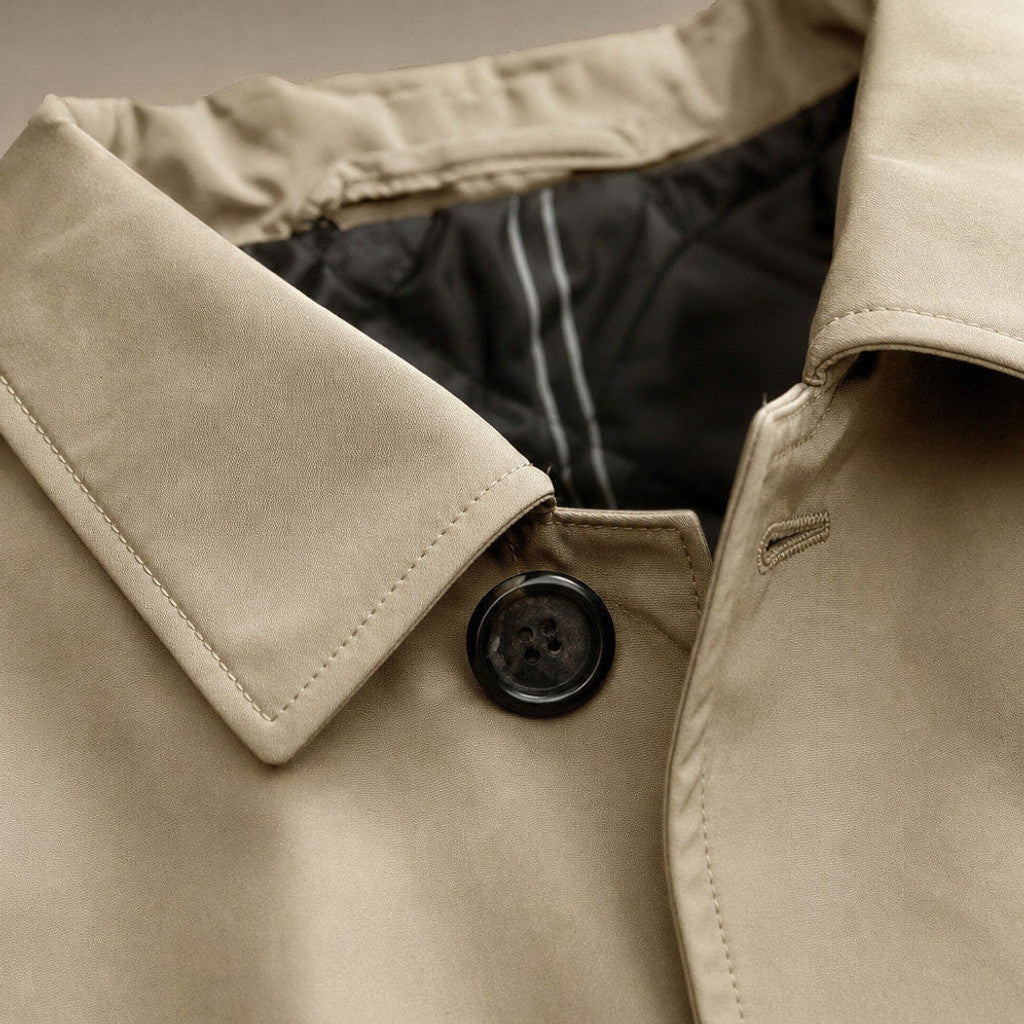 Orland | Duffle Coat Quilted Lining Wind-Resistant Beige – Fabric and Detail Close-Up