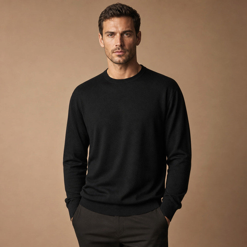 Ormond | Crewneck Jumper Fine Gauge Wool Black – Product Photo