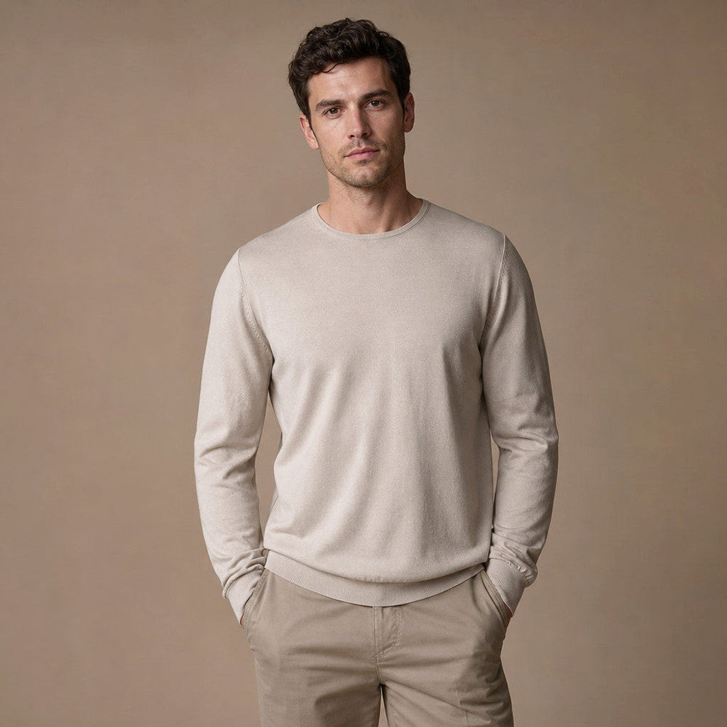 Ormond | Crewneck Jumper Fine Gauge Wool Champagne – Product Photo