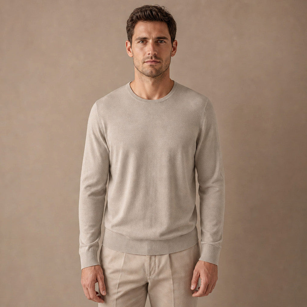 Ormond | Crewneck Jumper Fine Gauge Wool in Champagne – Premium Editorial